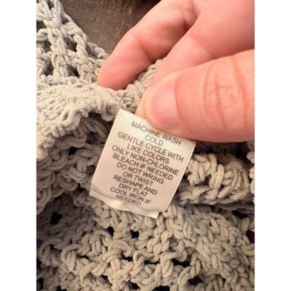 Nicole Miller Artelier Crochet Knit Button Front Grey Cardigan Boho Chic large - Picture 11 of 15